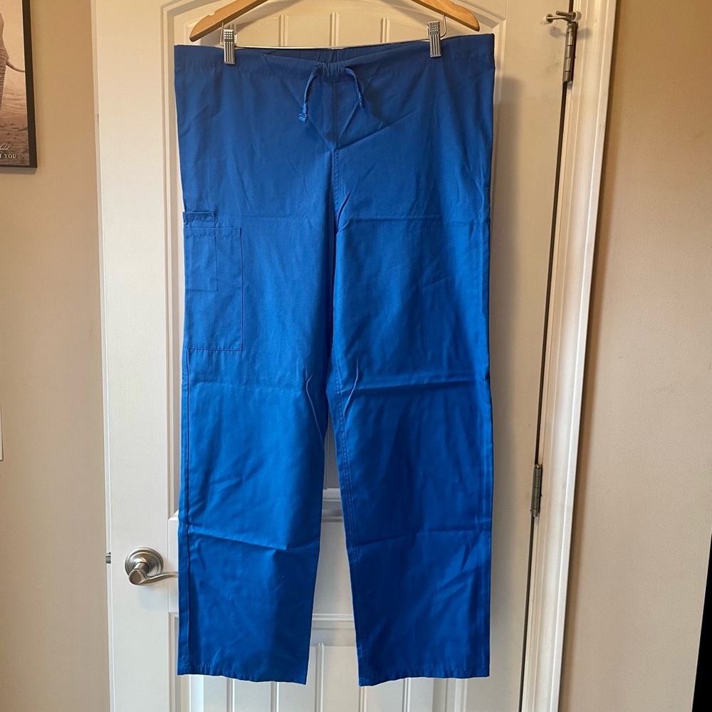 Cherokee WorkWear Unisex Drawstring Cargo Scrub Pants, Medium, Royal Blue